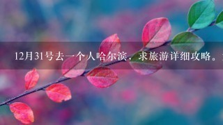 12月31号去1个人哈尔滨，求旅游详细攻略。大约玩4到5天。也可找驴友1起探讨